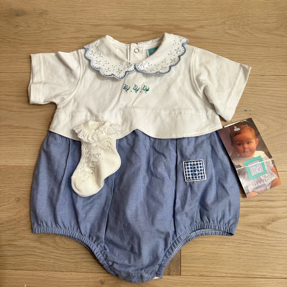 Charming Blue and White Bodysuit with Socks